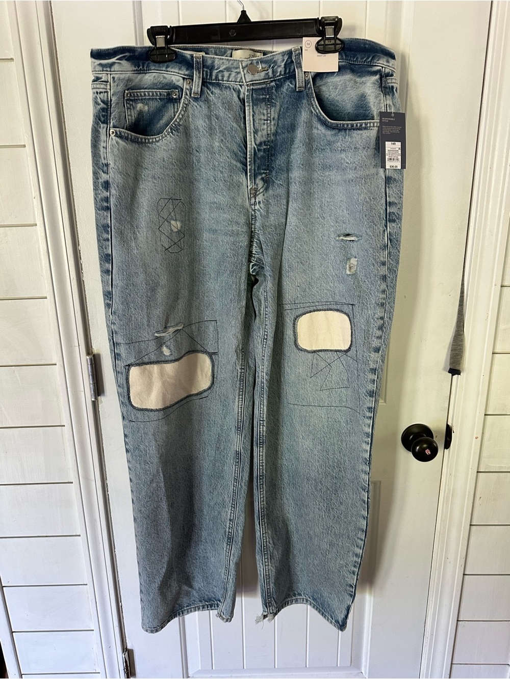 Universal Thread Light Blue Distressed Jeans with Cream Patches